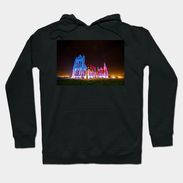 Whitby Abbey Ruined Benedictine abbey Illuminated for Halloween IMG 1692-A Hoodie by Spookydaz